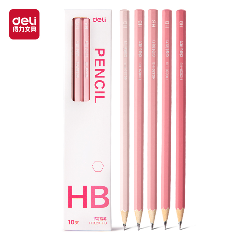 得力(deli) 马卡龙色系六角杆5色渐变书写铅笔 HC820-HB 10支/盒  粉色（单位：盒）