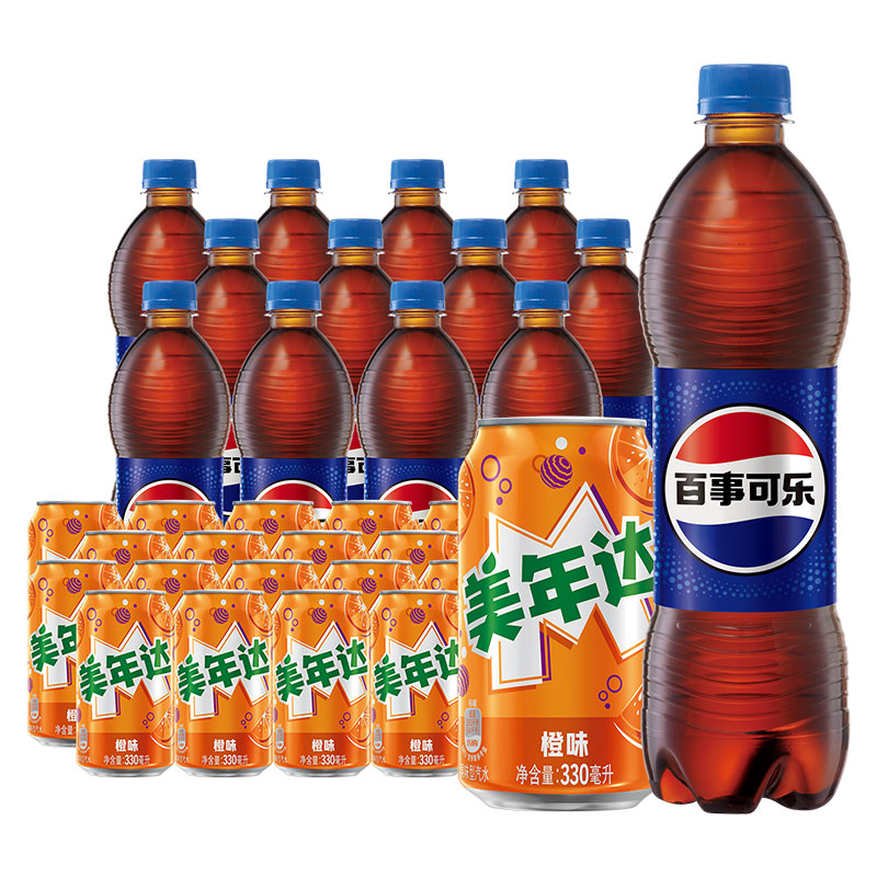 百事可乐 +美年达夏日畅饮饮料组合 500ml*12+330ml*24瓶 缤纷夏日一口畅爽 混色（单位：组）