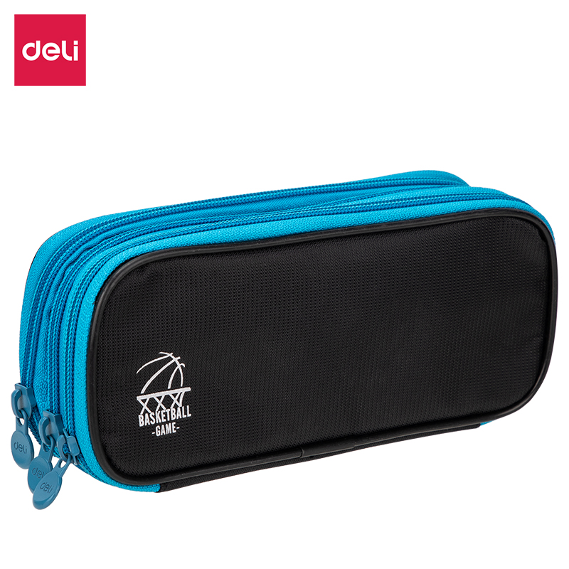 得力(deli) 运动三拉链笔袋 66667 215*90*60mm 蓝黑色（单位：个）