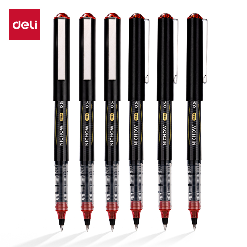 得力(deli) S656-Z1 12支0.5mm子弹头 直液式走珠笔 红色（单位：盒）