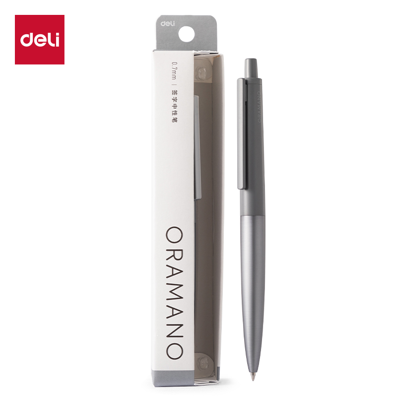 得力(deli) A9-07 0.7mm（1支/盒） 臻顺滑金属按动中性笔  竹月色（单位：盒）