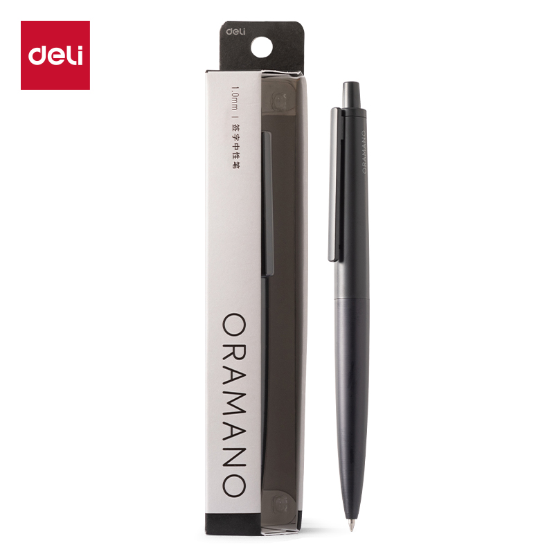 得力(deli) A9-10 1.0mm 臻顺滑金属按动中性笔 玄墨色（单位：支）