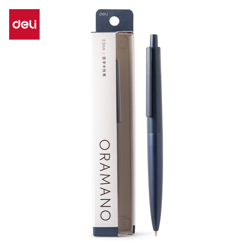 得力(deli) A9-05 0.5mm（1支/盒） 臻顺滑金属按动中性笔  花青色（单位：盒）