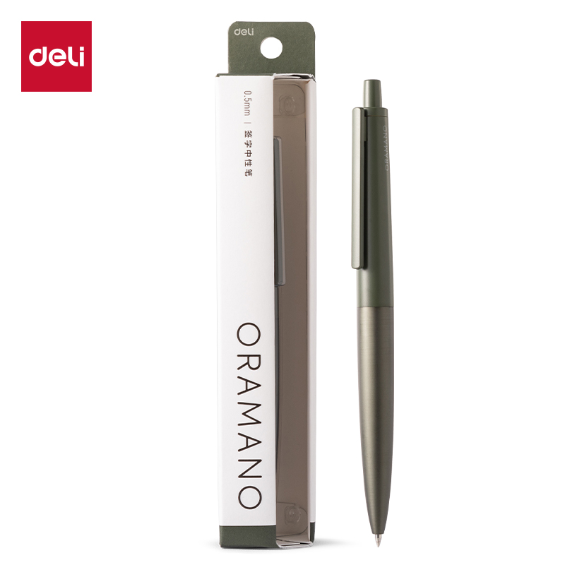 得力(deli) A9-05 0.5mm（1支/盒） 臻顺滑金属按动中性笔  结绿色（单位：盒）