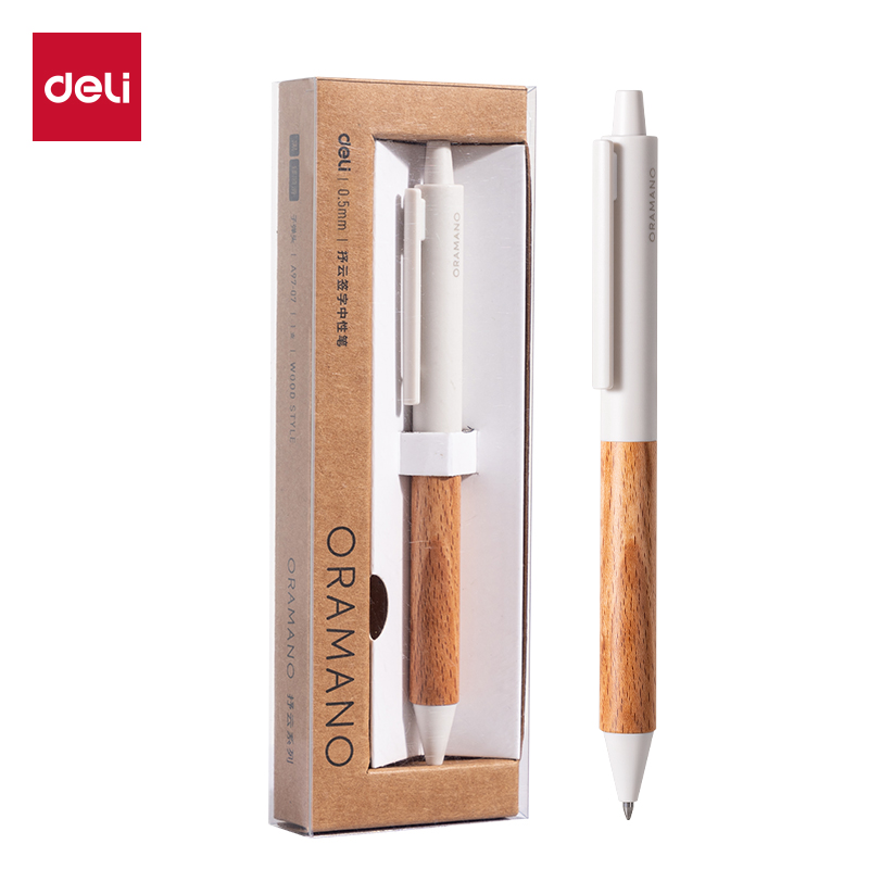 得力(deli) A97-05 抒云系列B款0.5mm 臻顺滑木纹按动中性笔 黑色（单位：支）