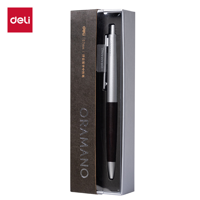 得力(deli) A9Pro-07 升级按动款0.7mm 臻顺滑木纹按动中性笔 黑色（单位：支）