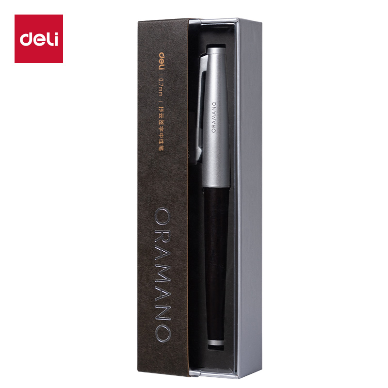 得力(deli) A6Pro-07 升级拔帽款0.7mm 臻顺滑木纹拔帽中性笔 黑色（单位：支）