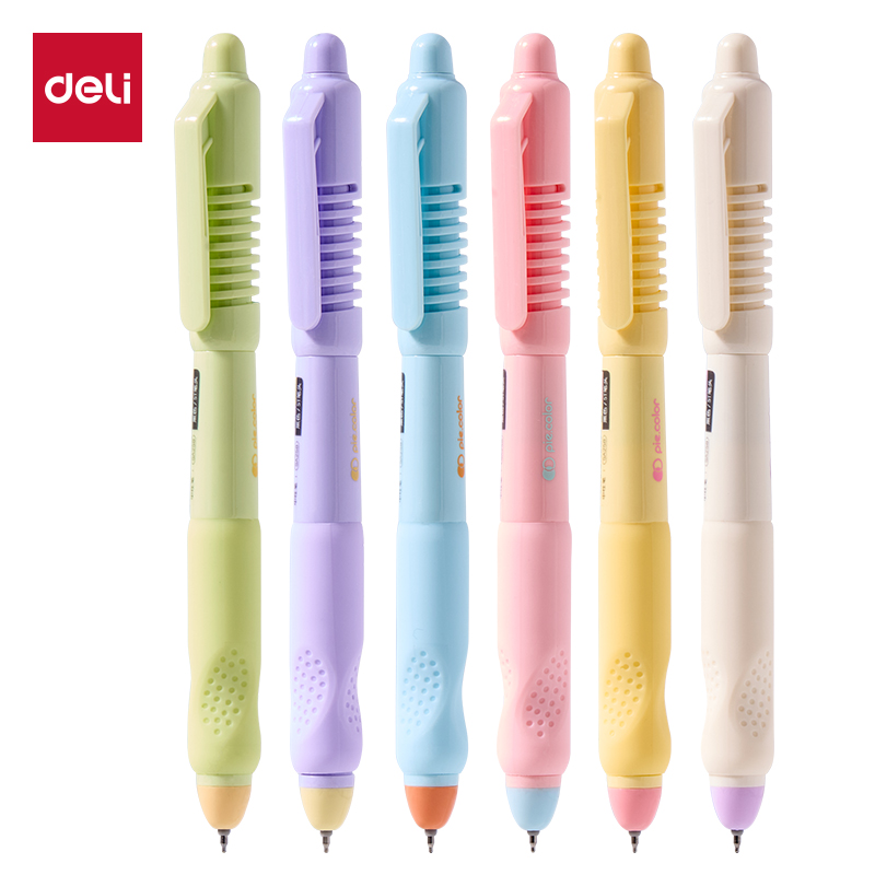 得力(deli) SA258 6支装0.5mmST笔头 奇趣撞色按动中性笔 黑色（单位：盒）