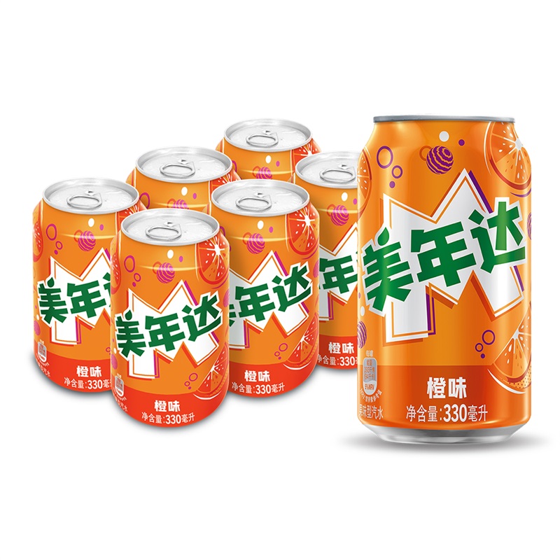 百事可乐 美年达 Mirinda 橙味 碳酸饮料汽水 330ml*6瓶 活力焕新 果味爆发 橙色（单位：箱）