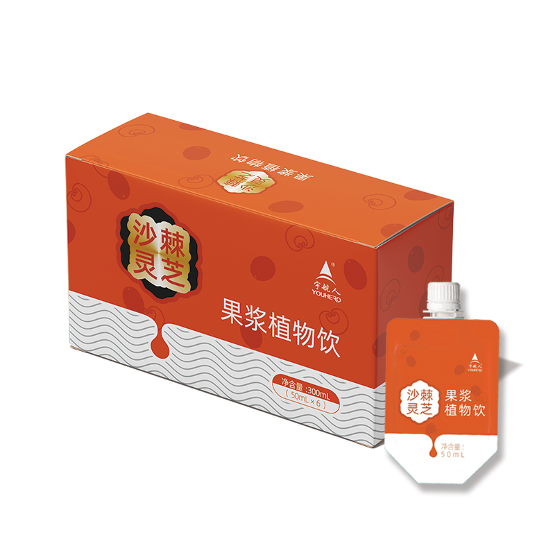 宇航人 沙棘灵芝果浆植物饮300ml 50ml*6袋+沙棘叶酵茶3g*2袋 植物配方滋养身心 橙色（单位：盒）