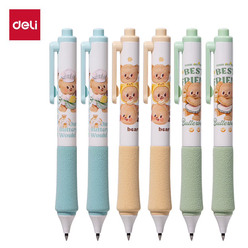 得力(deli) HY001 0.5mm 3支/包 黄油小熊按动中性笔 混发（单位：包）