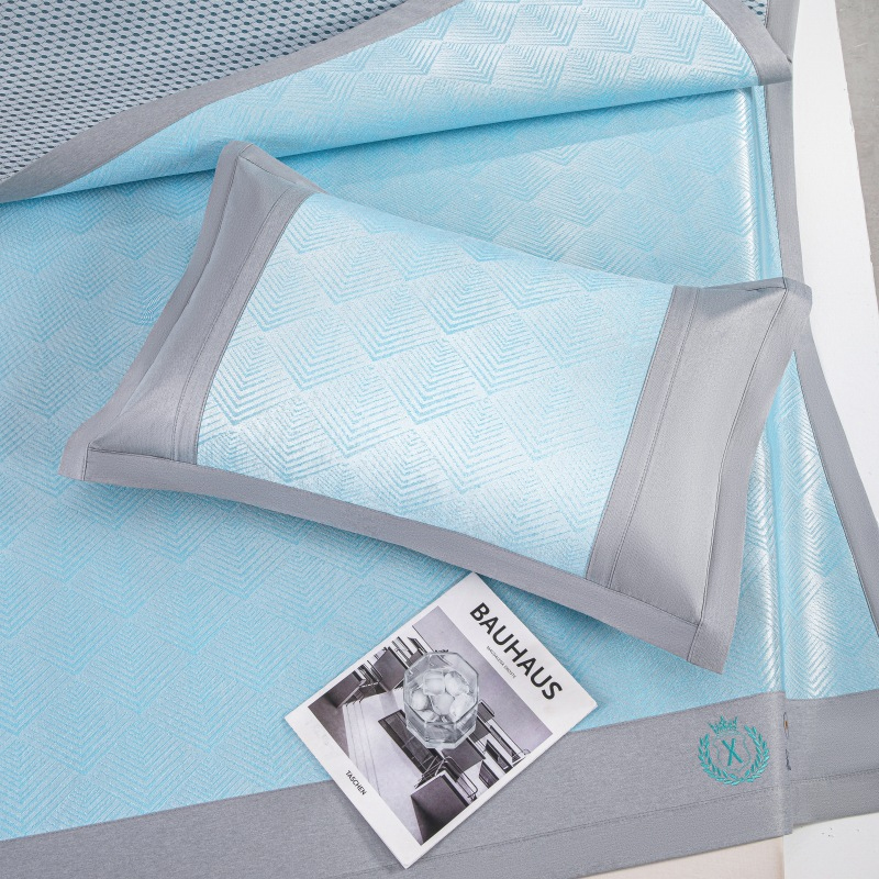 Tri-polar 冰丝凉席可折叠空调席含枕套一对 TP2746 150*200cm  蓝色（单位：套）