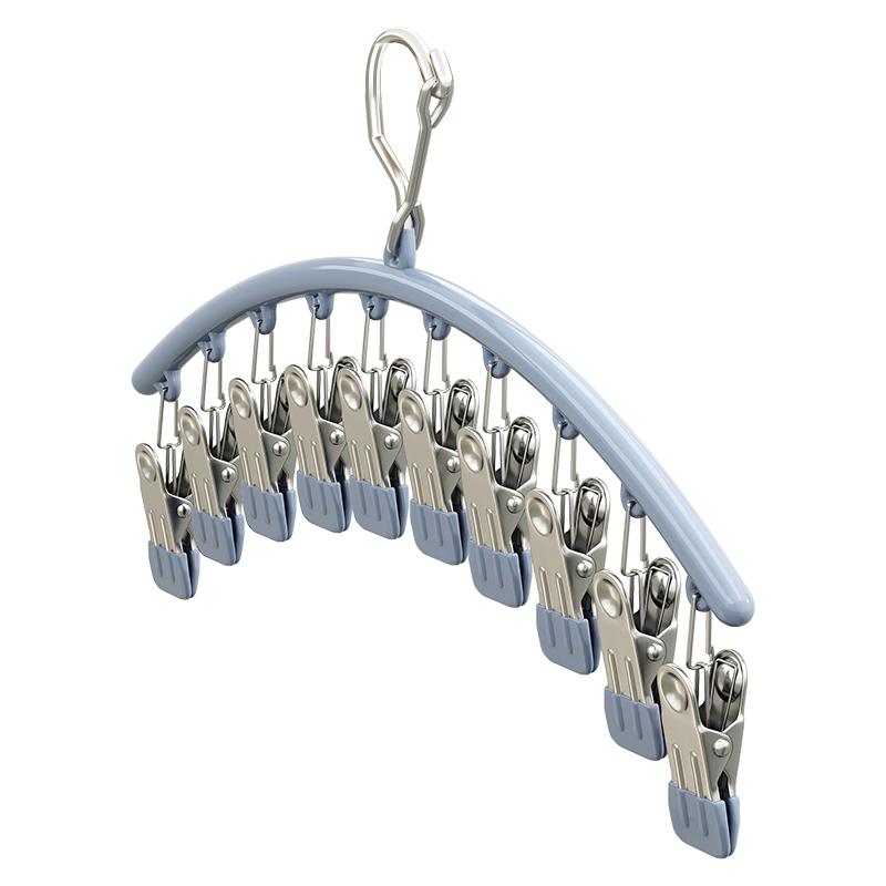 优勤（YOUQIN） JR-M0101FXSJWJ-LANGS# 41*6*4cm/0.59kg 不锈钢弧形十夹袜夹 烟灰蓝（单位：个）