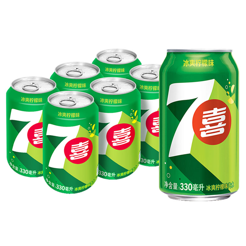 百事可乐 七喜7up柠檬味罐装汽水碳酸饮料 330ml*6 经典口味  清爽百搭 灰绿色（单位：箱）