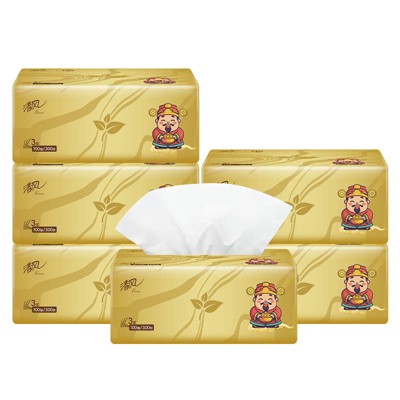 清风 AR10SYS-6包 3层100抽6包 小财神系列抽纸 金色（单位：组）