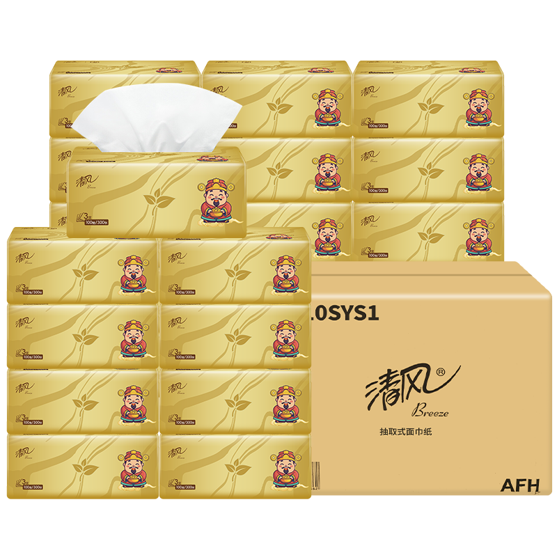 清风 AR10SYS-24包 3层100抽24包 小财神系列抽纸 金色（单位：箱）