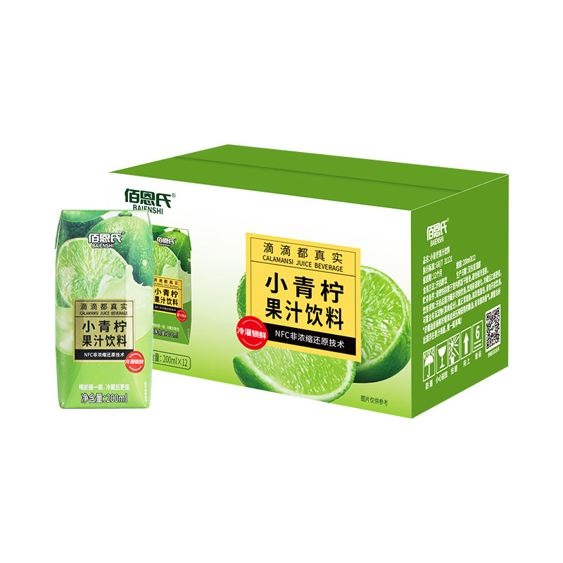 佰恩氏/BAIENSHI 小青柠汁柠檬饮料 NFC果汁 200ml*12瓶 松石绿（单位：组）