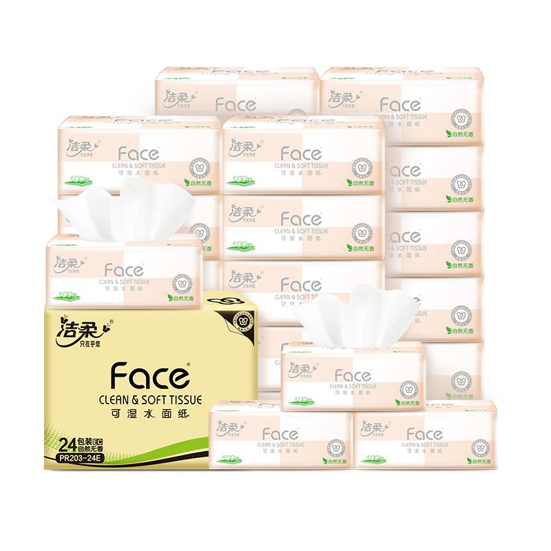 洁柔 PR203-24E 100抽3层24包整箱装 粉Face软抽纸 白色（单位：箱）