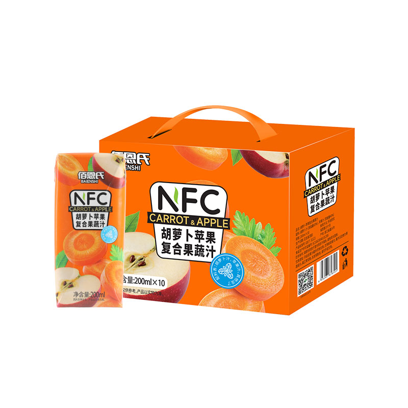 佰恩氏/BAIENSHI 胡萝卜苹果汁 NFC纯果汁 200ml*10瓶 炫橙色（单位：组）