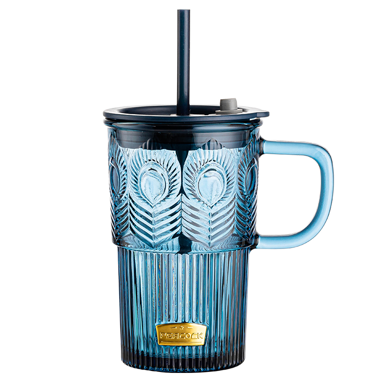 乐唯诗 墨蓝孔雀翎羽吸管杯 KQLYB/L1 440ml 蓝色（单位：只）