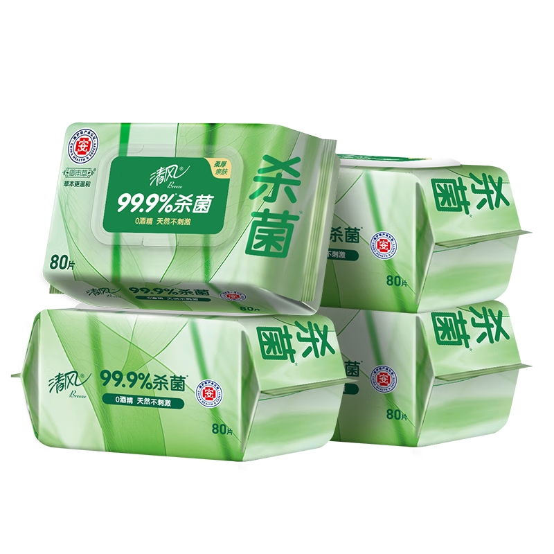 清风 御本草杀菌 80片*4包 杀菌湿巾 绿色（单位：箱）