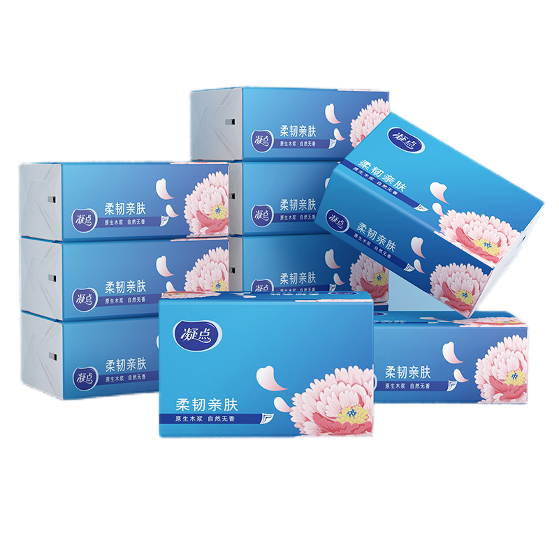 凝点（Cppc） 小柔韧纸巾原生木浆纸 ND-0878-10 240张(四层60抽)抽纸10包 蓝色（单位：袋）