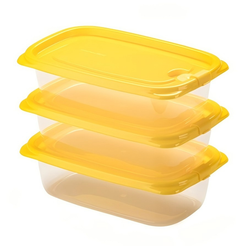 茶花（CHAHUA） 保鲜盒 带盖冰箱收纳盒长方形 550ml*3 黄色（单位：组）