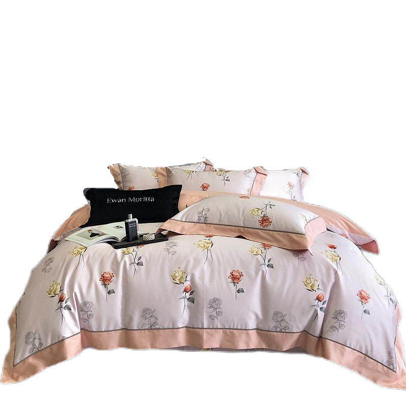 安娜艾莎（ANNA AISHER） 100支长绒棉贡缎印花四件套 AB版设计 被套200*230cm 橘粉色（单位：套）