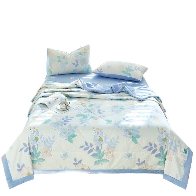 安娜艾莎（ANNA AISHER） 全棉环保印花健康夏凉被 精致宽包边 200cm*230cm 婴儿蓝（单位：床）