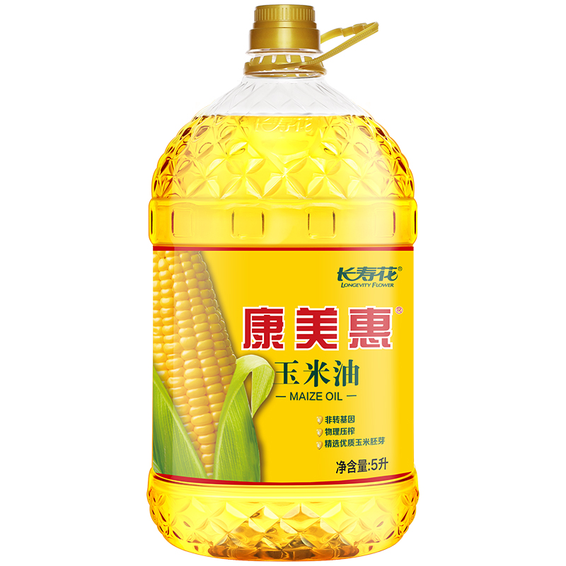 长寿花 非转基因物理压榨食用油 康美惠玉米油 5L*1桶 黄色（单位：桶）