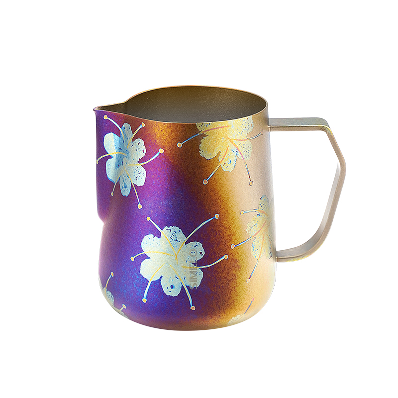 施美乐（SIMELO） 纯钛拉花杯烧蓝手作 0010 600ml （繁花带蕊）（单位：个）