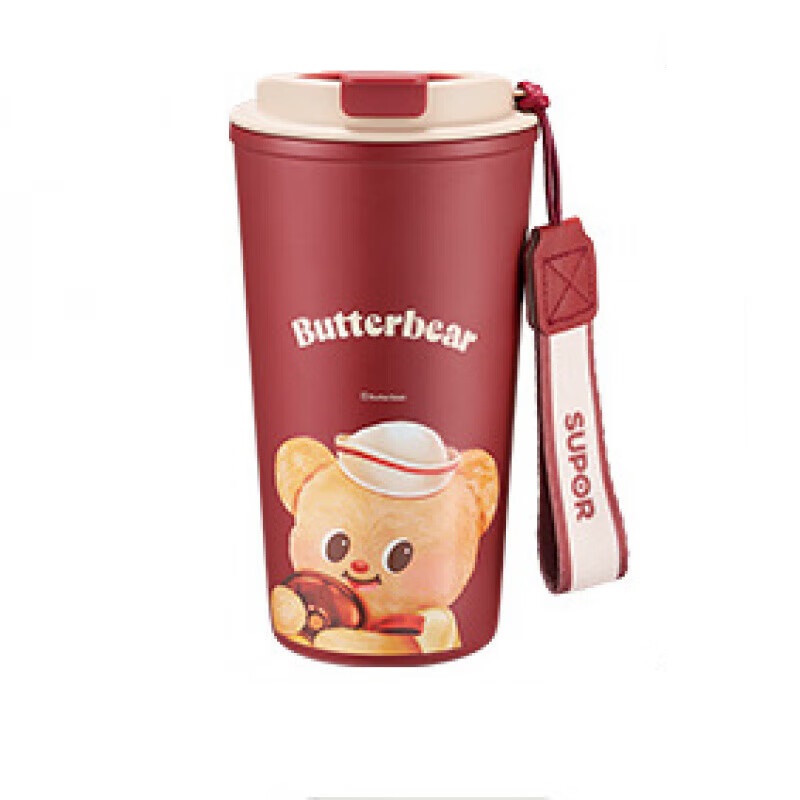 苏泊尔（SUPOR） 保温杯联名 黄油小熊咖啡杯316L KCV50DW10 500ML 浆果色（单位：个）