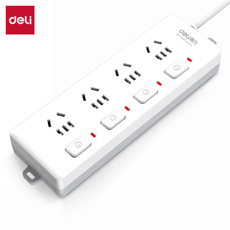 得力(deli) 插座 3989 4组3米  白色（单位：个）