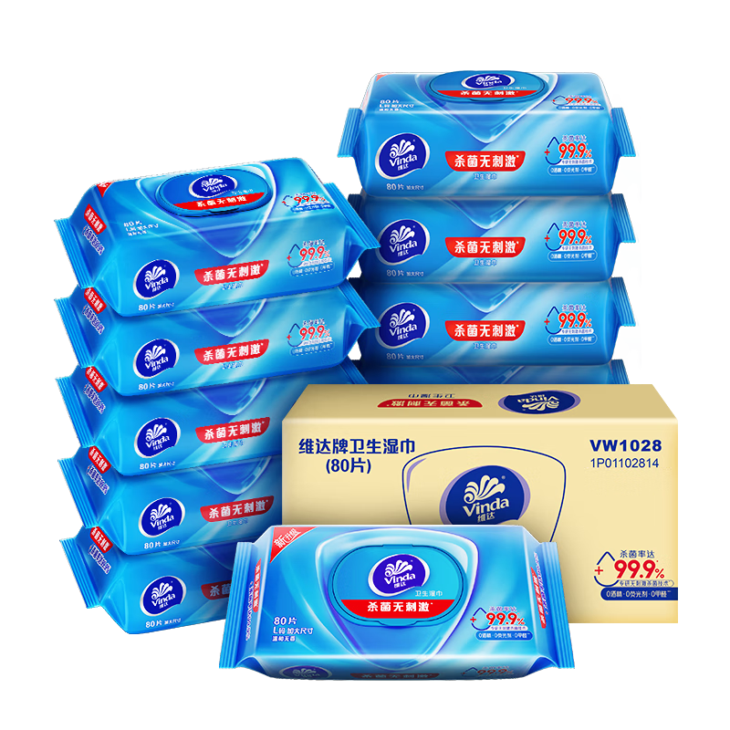 维达 杀菌湿巾 VW1028 80片*12包 蓝色（单位：组）