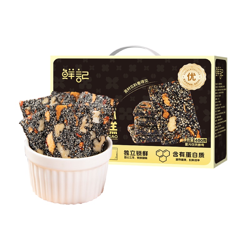 鲜记 黑芝麻核桃软糕 健康零食 400g 咖啡色（单位：盒）