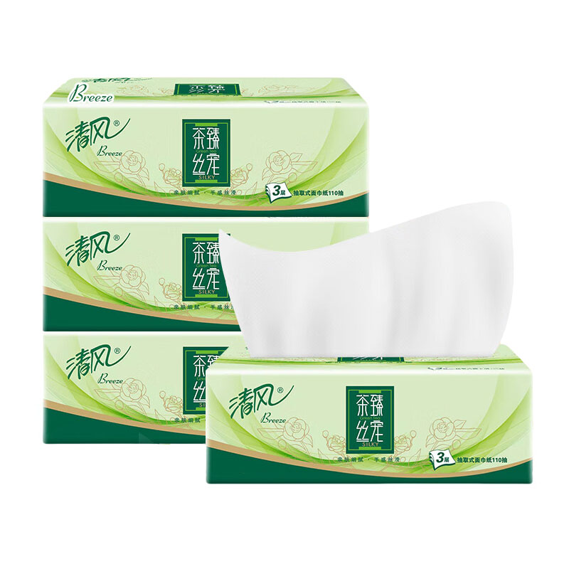 清风 茶臻软抽 BR13SGE 3层110抽4包装 清新色（单位：组）