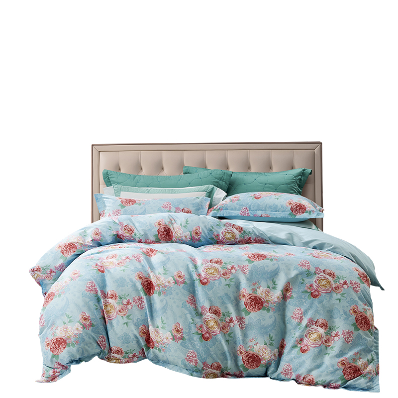 富安娜 床单四件套帘卷西窗 713102677 203*229cm 蓝色（单位：套）