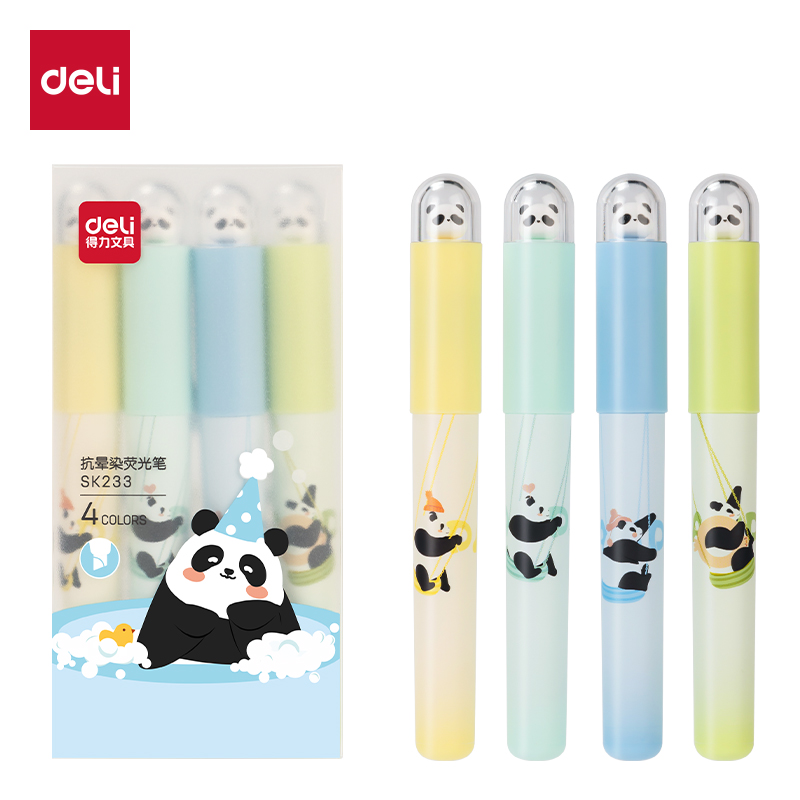 得力(deli) 熊猫抗晕染荧光笔 SK233 4支/盒 混色（单位：盒）