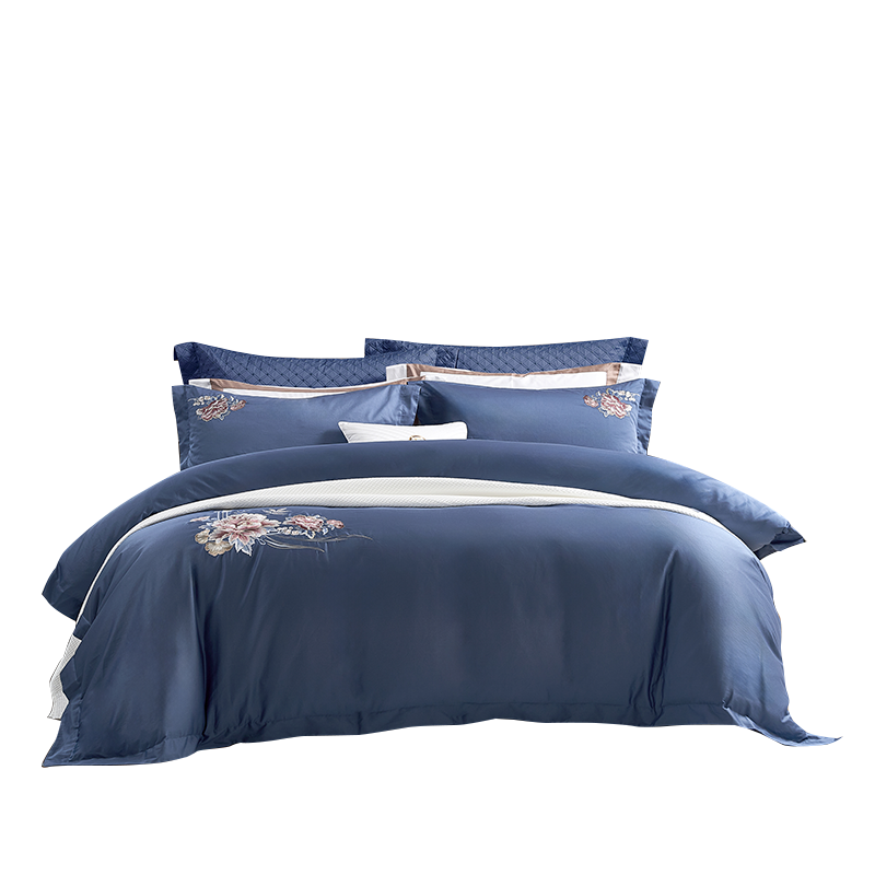 富安娜 60支长绒棉四件套 周年纪念款繁花&middot;瑾念 713102781 203*229cm 蓝色（单位：套）