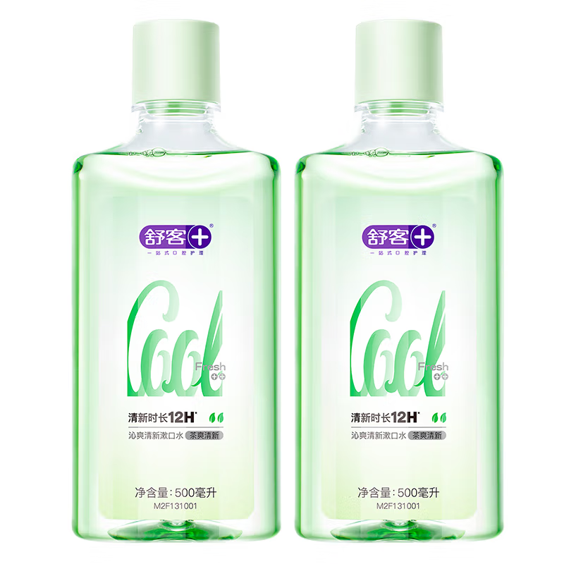 舒客 漱口水 清新口气温和不辣0酒精清雅茶香 500ml*2 绿色（单位：瓶）