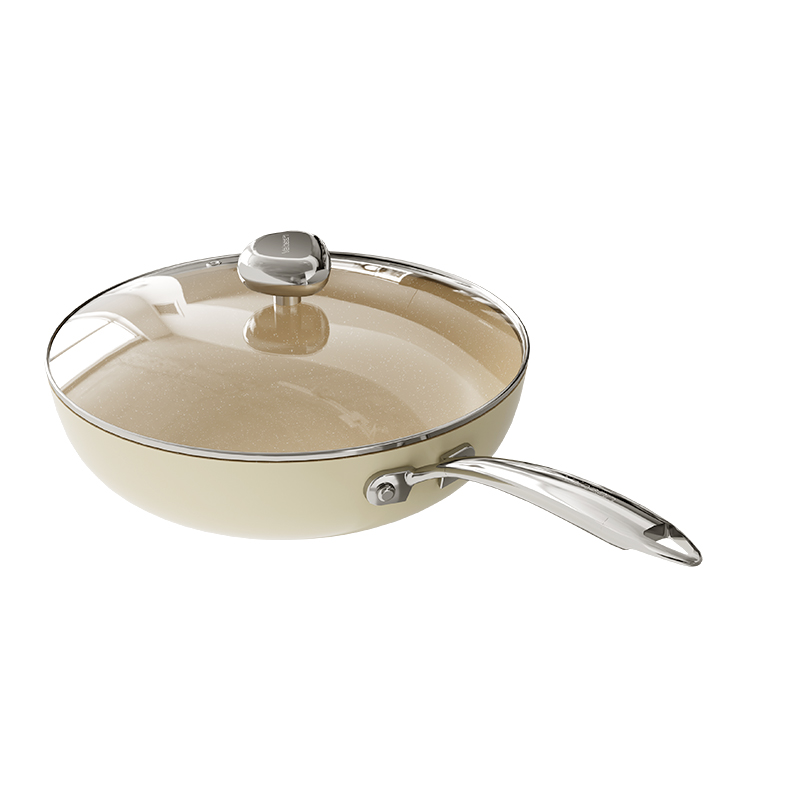 温仑山（VELOSAN） 鹅卵石系列不粘炒锅（玻璃盖款） B-VP-1ECG06 32cm 白玉兰（单位：个）