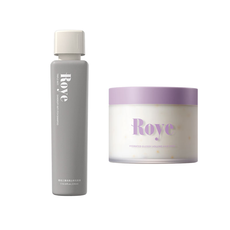 若也（Roye） 三重去屑水润赋活洗发发膜套装 去屑止痒柔顺蓬松 洗发液236ml*1瓶+发膜236g*1罐 灰色（单位：组）