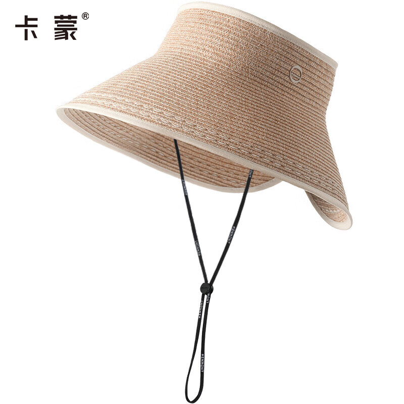 卡蒙（Kenmont） 赫本风花边法式空顶防晒草帽女夏天轻薄可折叠 KM-6058 可调节(55-58cm) 851经典驼（单位：顶）