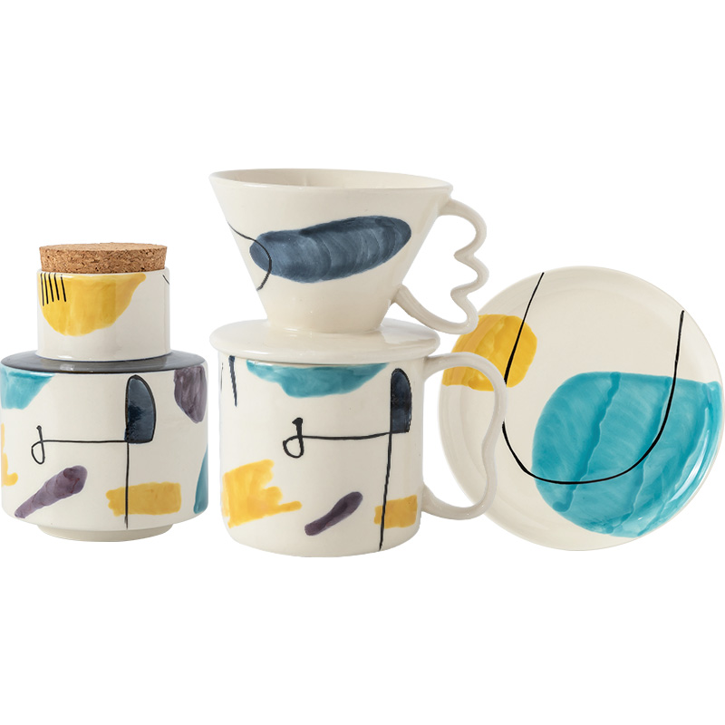 JOYYE 咖啡具套装 套4-乐天派咖啡杯套装花色1 4件 蓝色（单位：套）