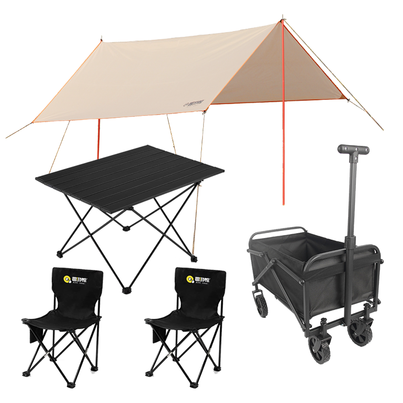 趣游帮 【遮阳天幕+折叠桌椅三件套+折叠露营车】户外组合套装 YB06+Y703+Y12MINI 5件 混色（单位：套）