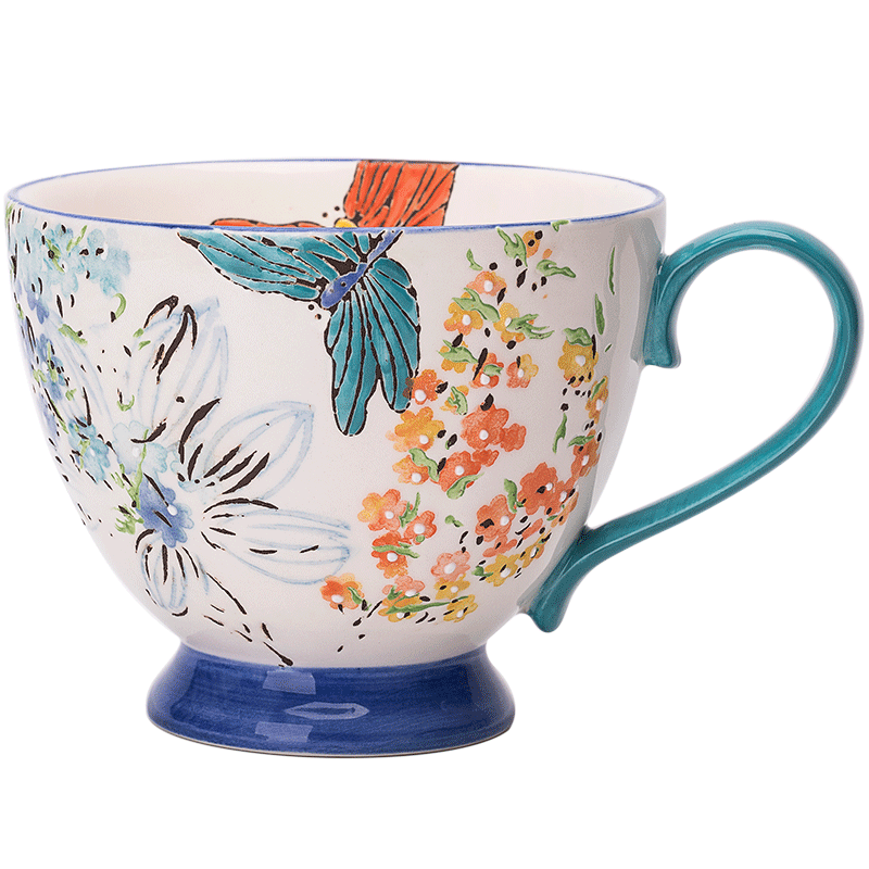 JOYYE 釉下手绘 花韵麦片杯 400ml  浅蓝色（单位：个）