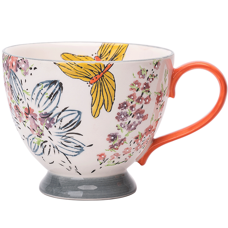 JOYYE 釉下彩手绘 花韵麦片杯 400ml  红色（单位：个）