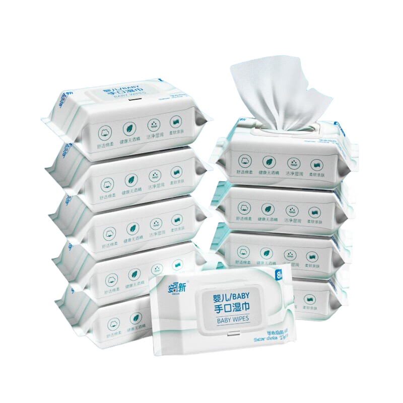 安可新 新生儿宝宝柔湿巾加厚款 AKX-2846-10 80抽*10包 混色（单位：组）