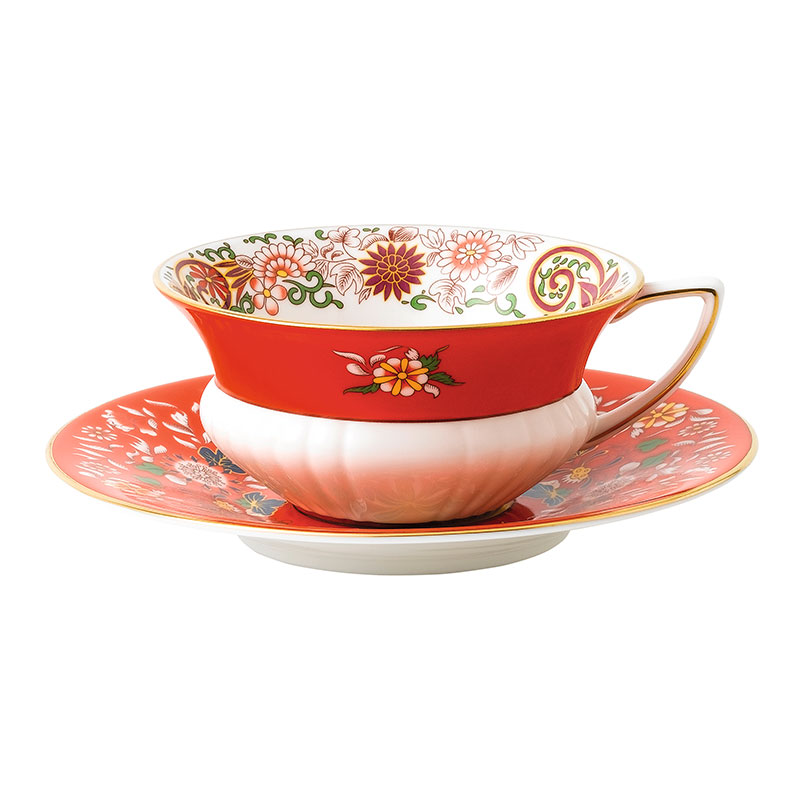 WEDGWOOD 威基伍德漫游美境瑰丽东方花茶杯碟组 40024021 150ml*1 红色（单位：套）