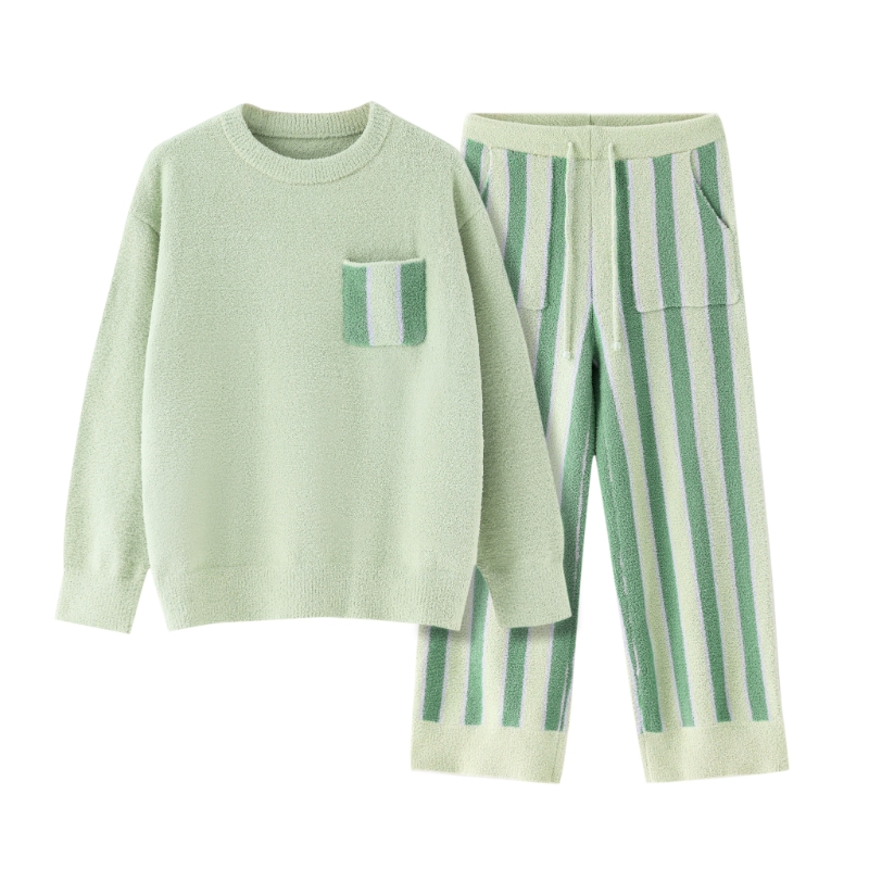 躺岛 半边绒保暖睡衣家居服套装 圆领套头款 XL 薄荷绿+雾绿色（单位：套）